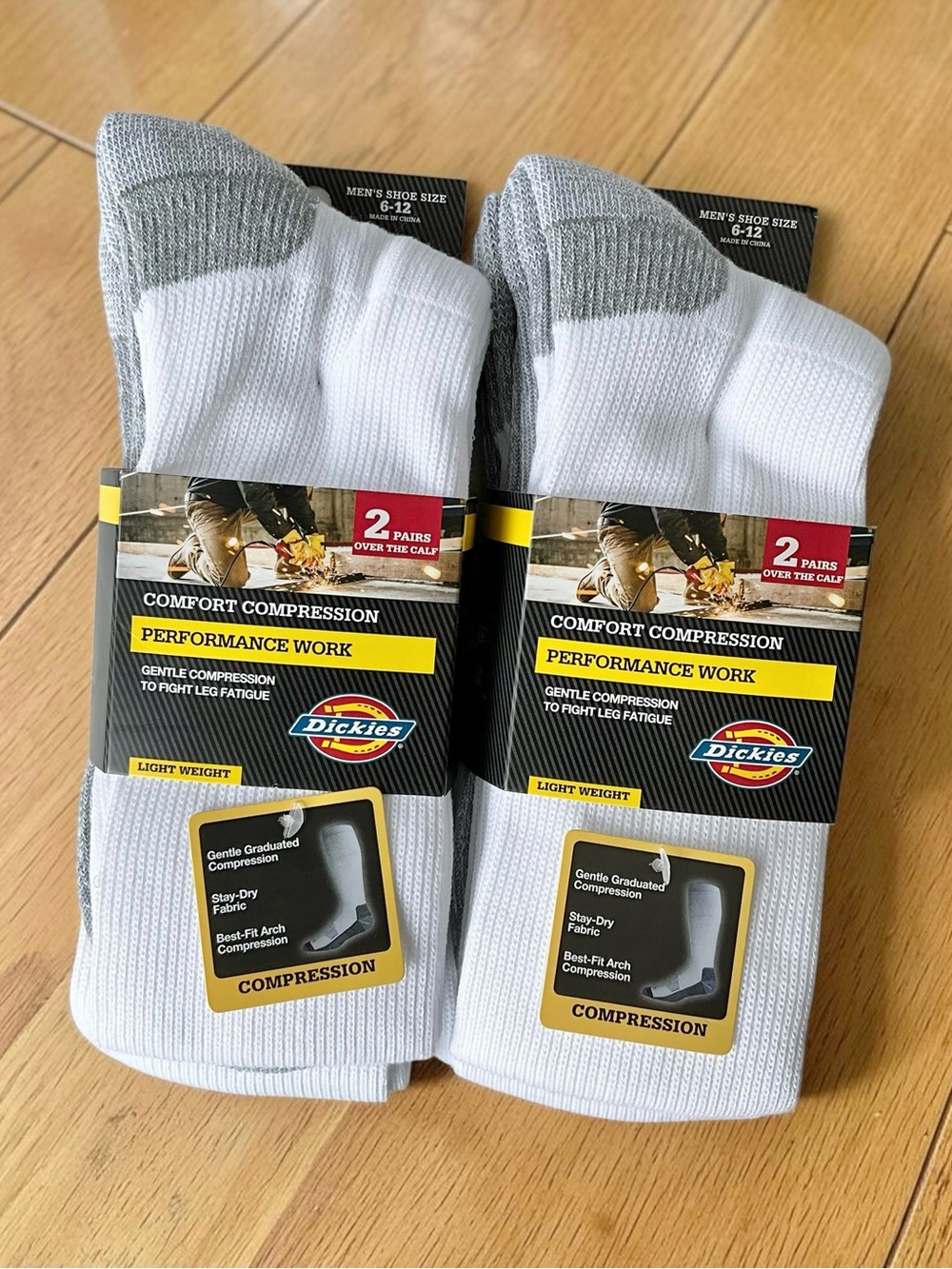 Dickies Men’s 2-Packs White OTC Compression Socks, Size 6-12